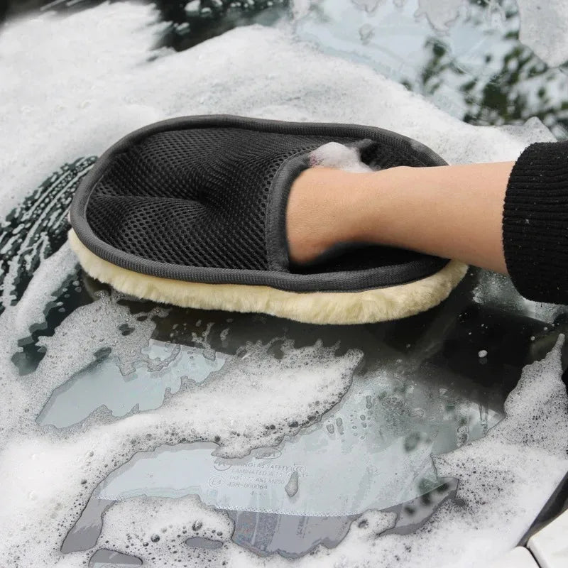 Plush Wool Car Wash Gloves – Auto & Motorcycle Cleaning Mitt