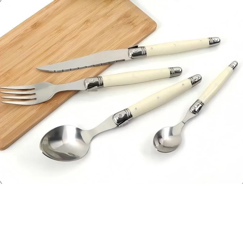 Laguiole Ivory White Stainless Steel Cutlery Set 4/6/24 Pcs