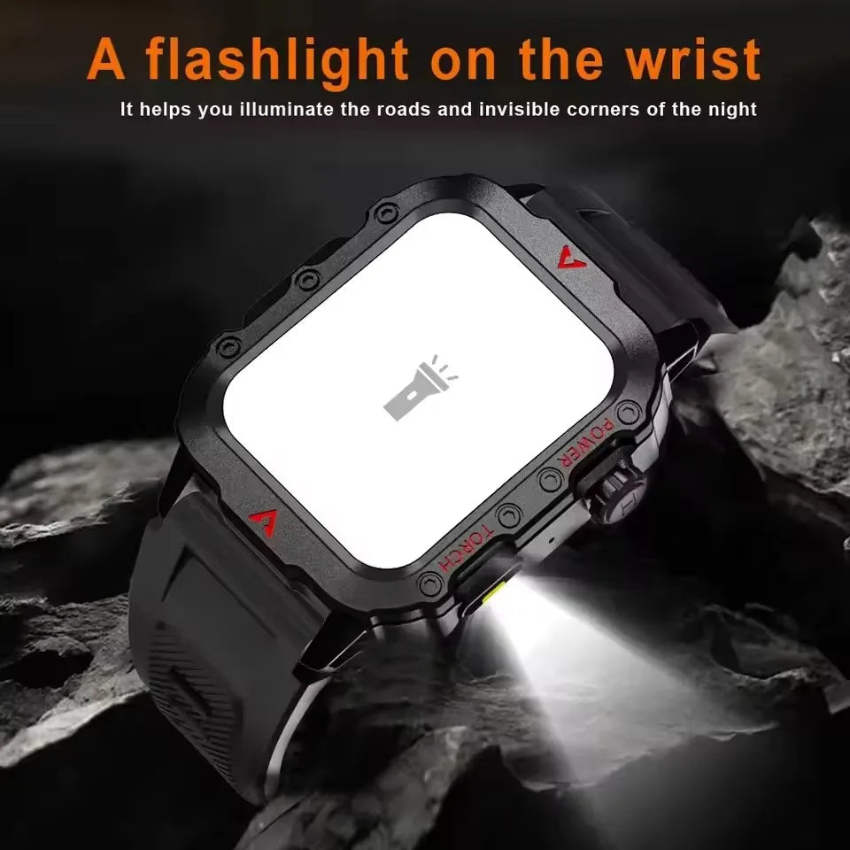 Military Smartwatch Men – Bluetooth Call, LED Flashlight, 3ATM