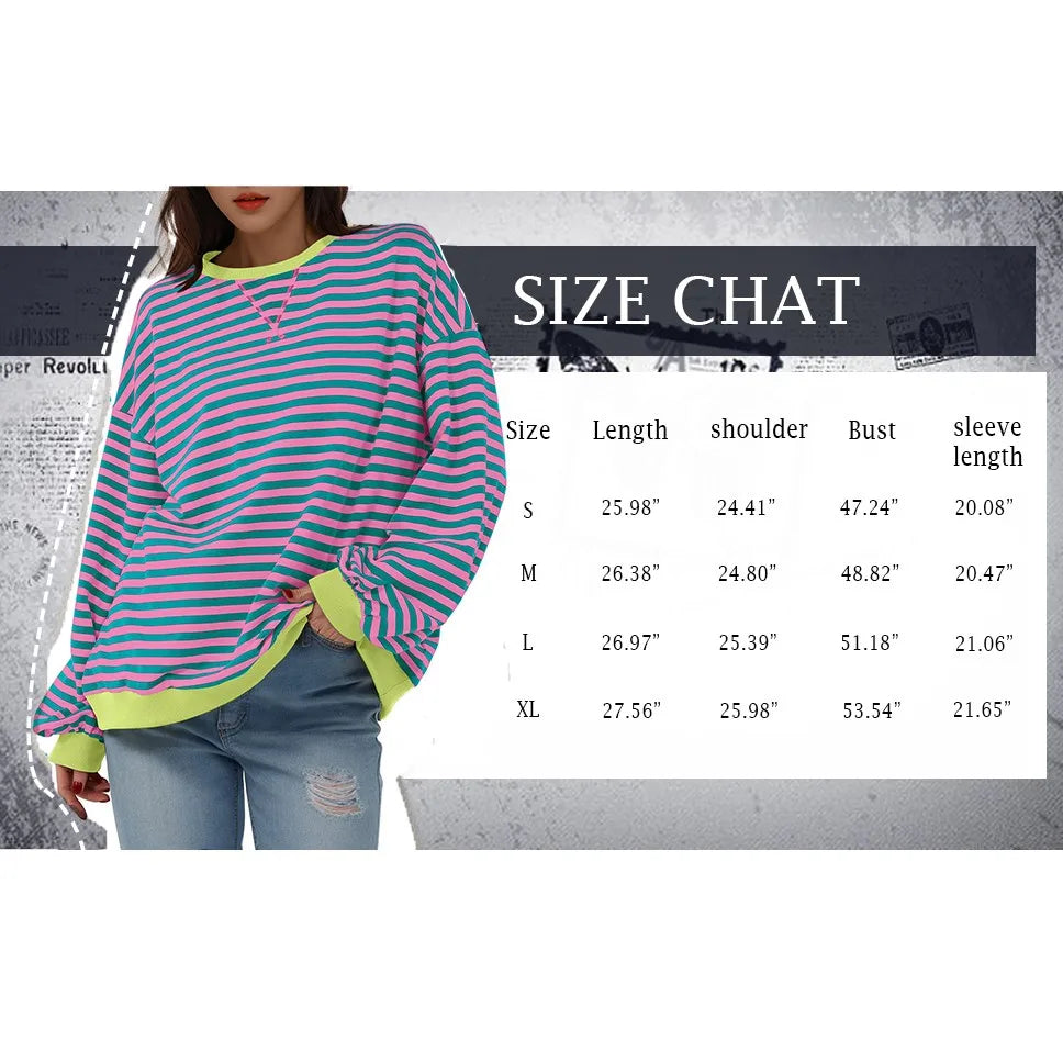 Women's Oversized Striped Long Sleeve T-Shirt | Korean Style
