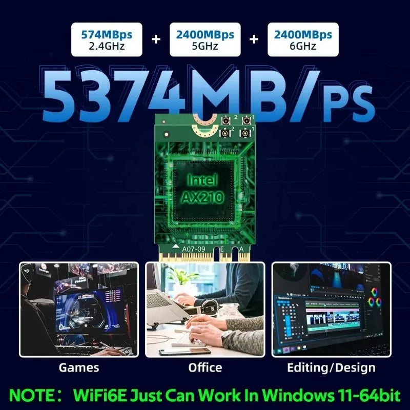 WiFi 6E AX210NGW NGFF Adapter Bluetooth 5.3 Tri-Band 5374Mbps