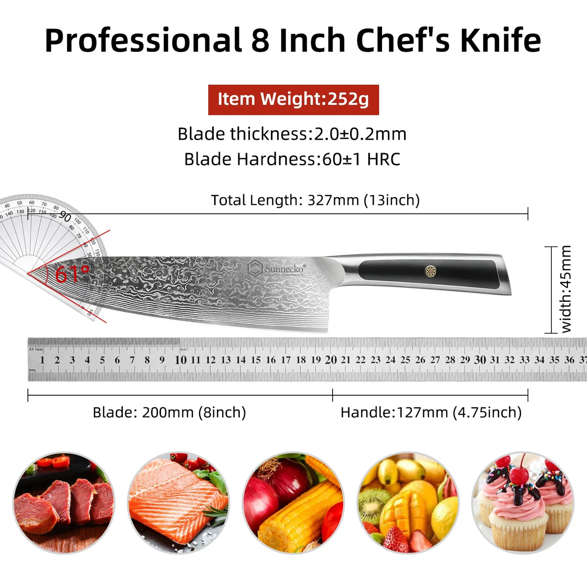 Sunnecko 8" VG10 Damascus Steel Chef's Knife – Gyuto Gyuto