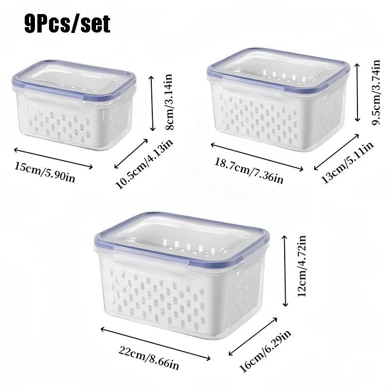 9-Piece Fruit Storage Containers for Fridge with Strainer