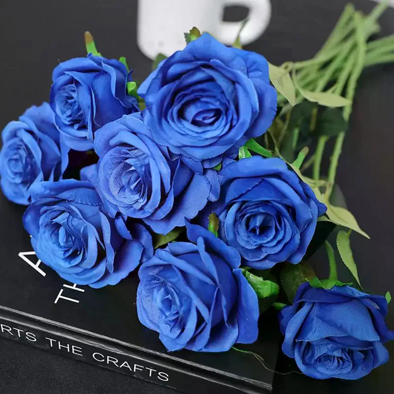 Rainbow Artificial Roses – Realistic Fake Flower Stems, 3pc Set