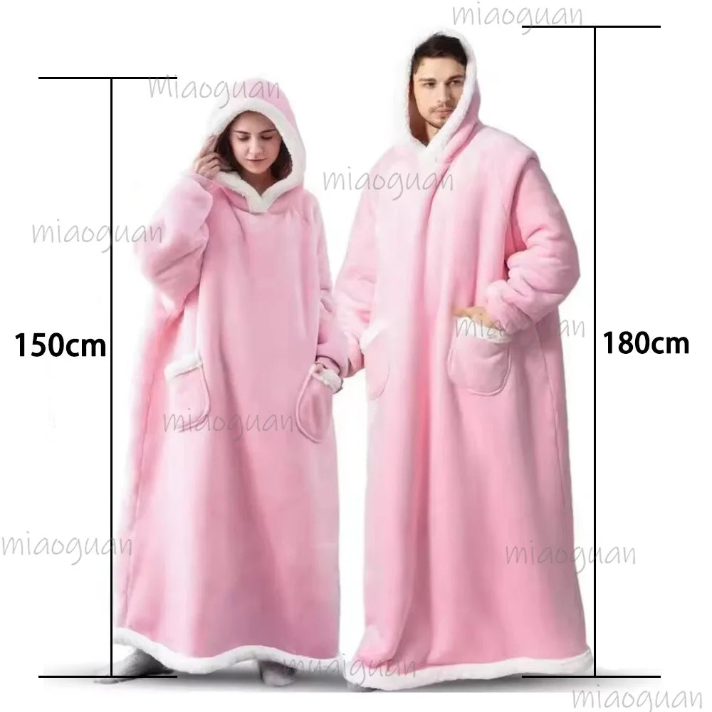 Oversized Flannel Blanket Hoodie – Fleece Pullover Robe