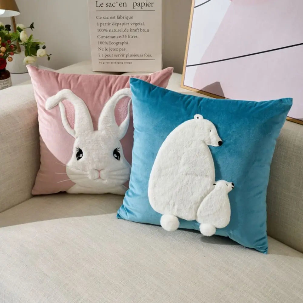 Rabbit Pattern Cushion Cover 45x45cm – Soft Cotton Pillowcase