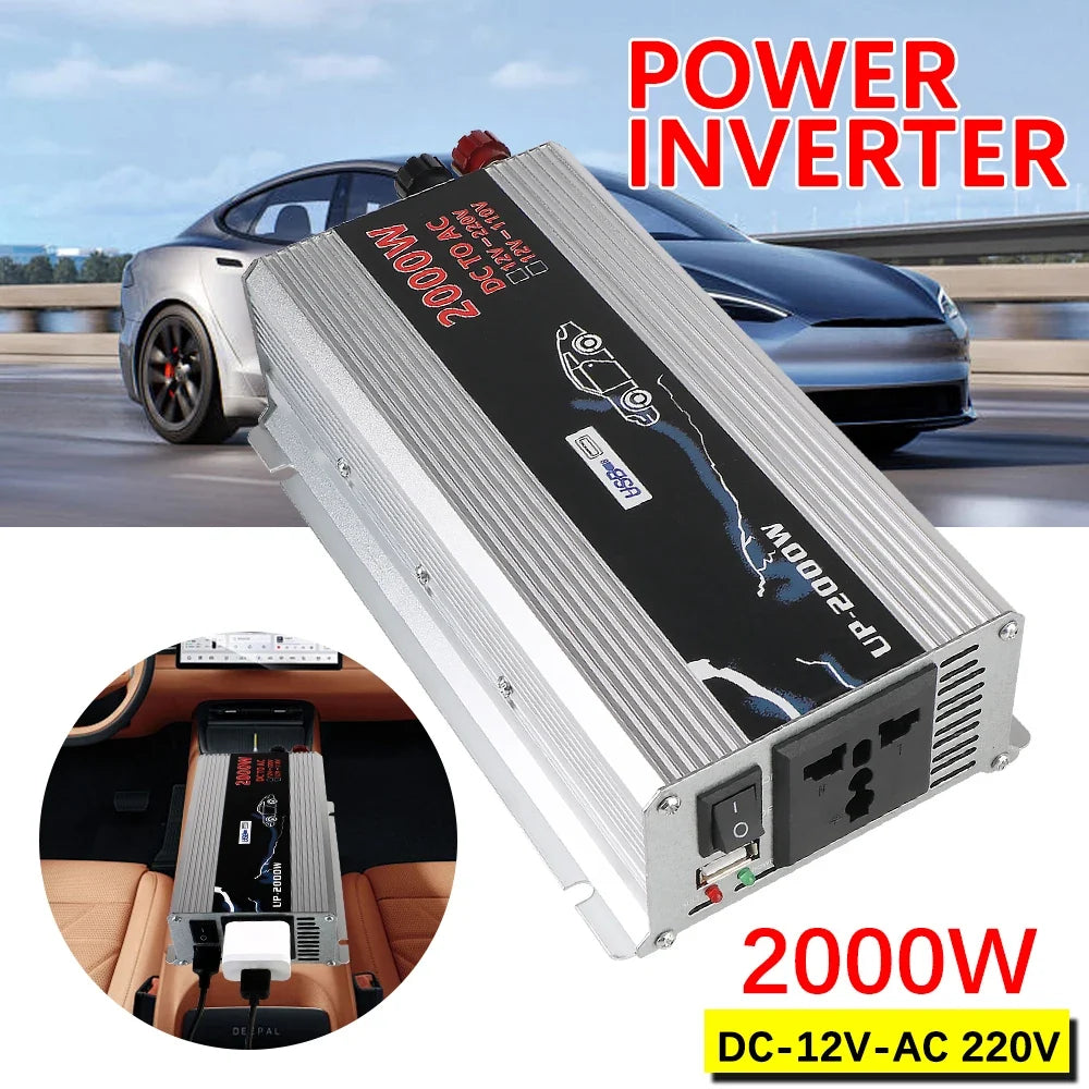 2000W Car Power Inverter 12V to 220V Pure Sine Wave + USB