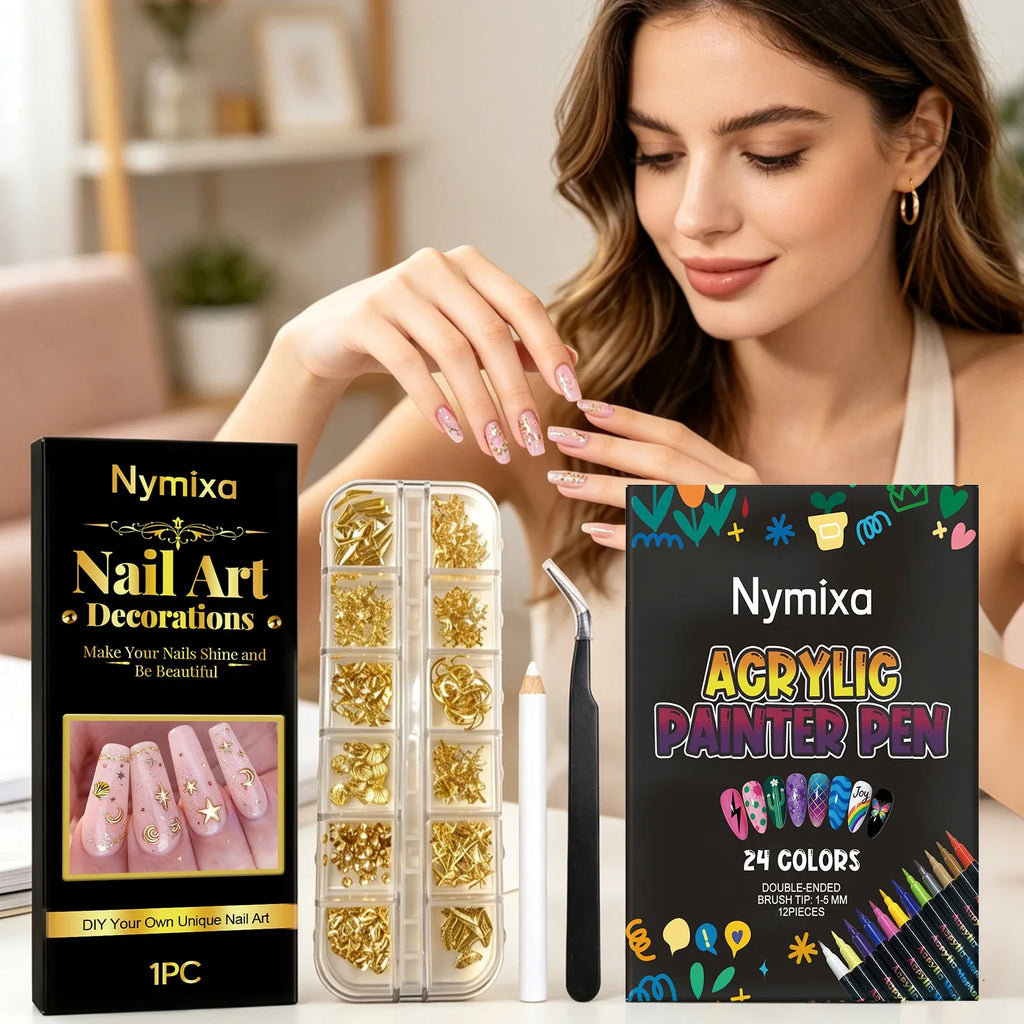 Nymixa DIY Nail Art Kit – 12-Color Pens & Glitter Decorations