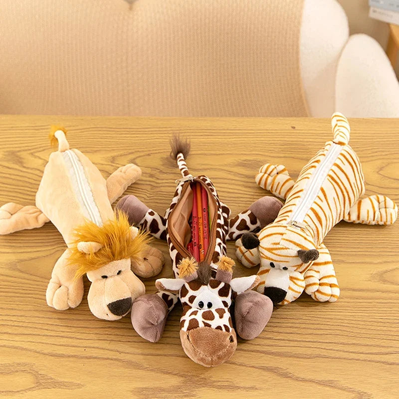 Cartoon Animal Plush Pencil Case – Kids Large Capacity Pen Bag