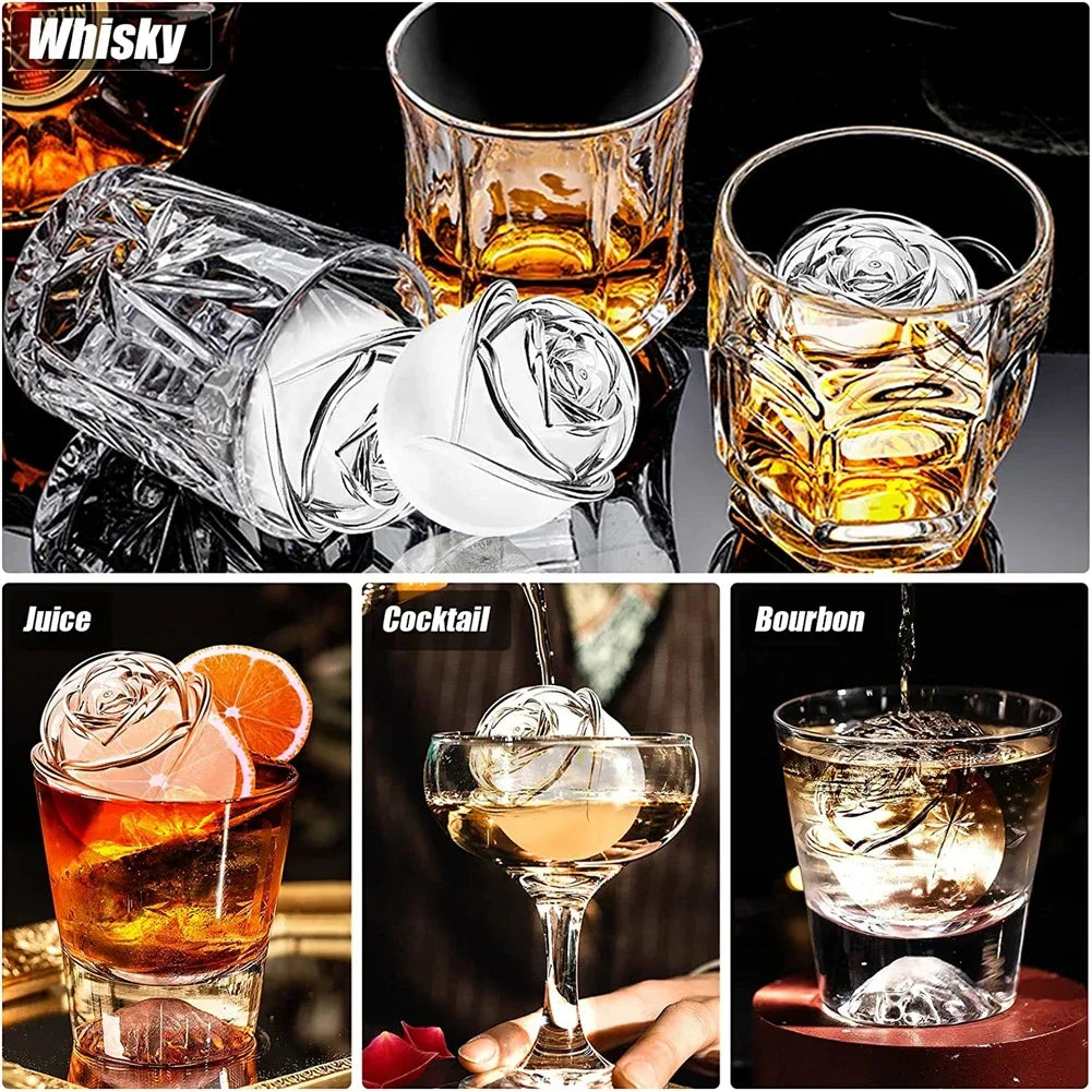 3D Large Ice Cube Trays Rose Molds 4 Giant Cute Flower Shape Silicone