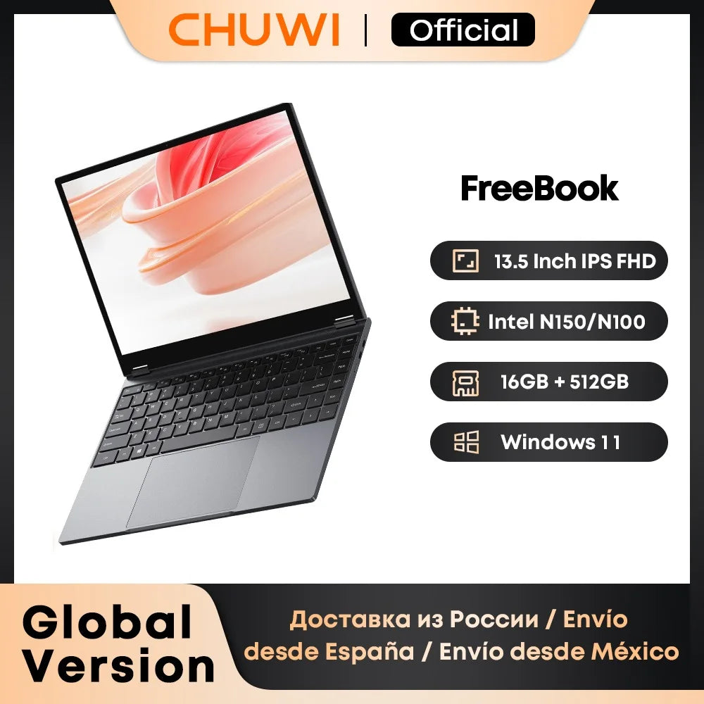 CHUWI FreeBook 2-in-1 Laptop 13.5" Touch Intel N150 512GB SSD