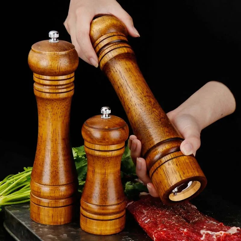 Oak Wood Pepper & Spice Mill Grinder – Ceramic Core Set