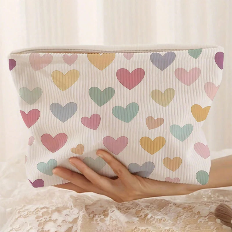 Portable Velvet Makeup Bag Colorful Heart-patterned Providing Women