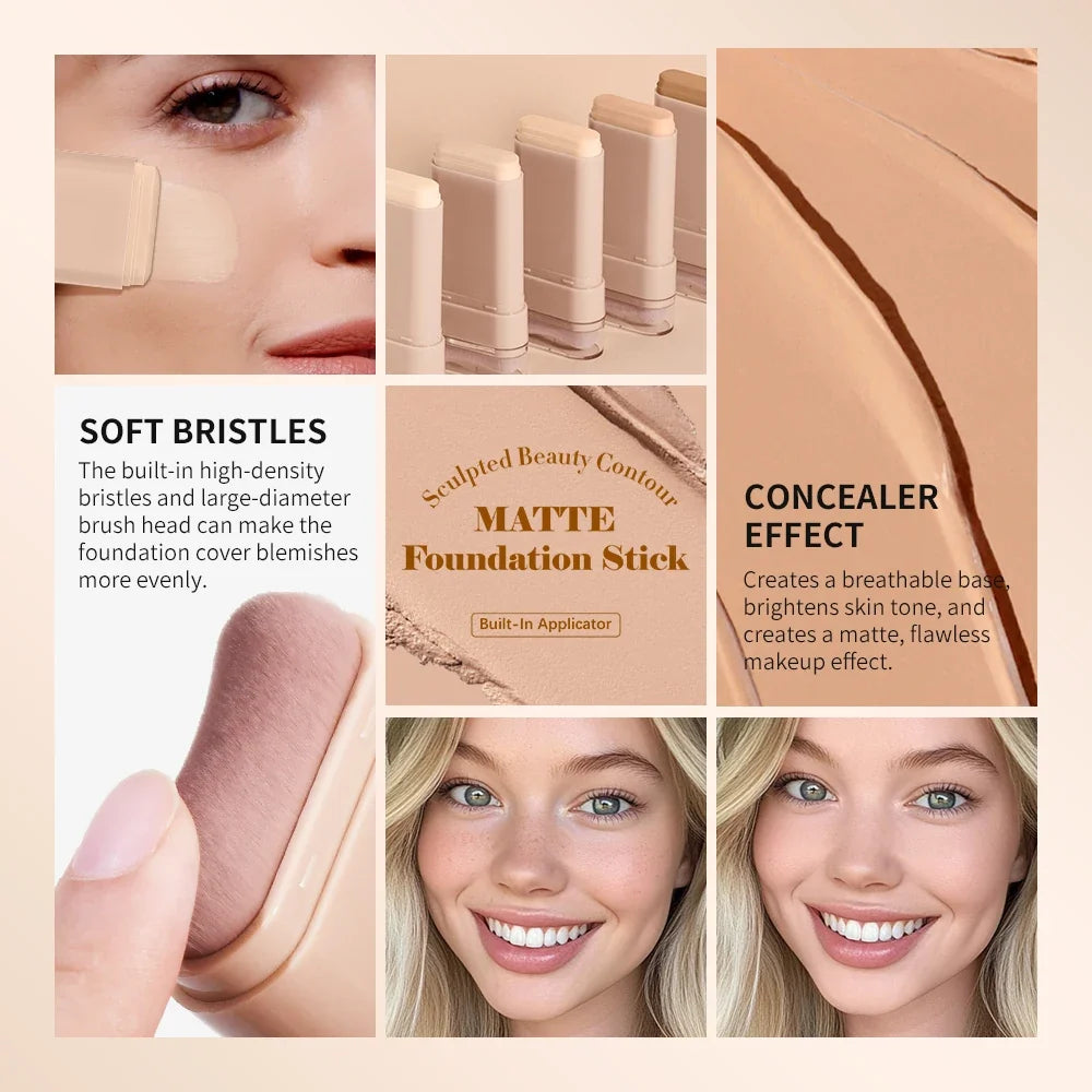 Matte Foundation Contour Stick | 5 Shades & Built-In Brush