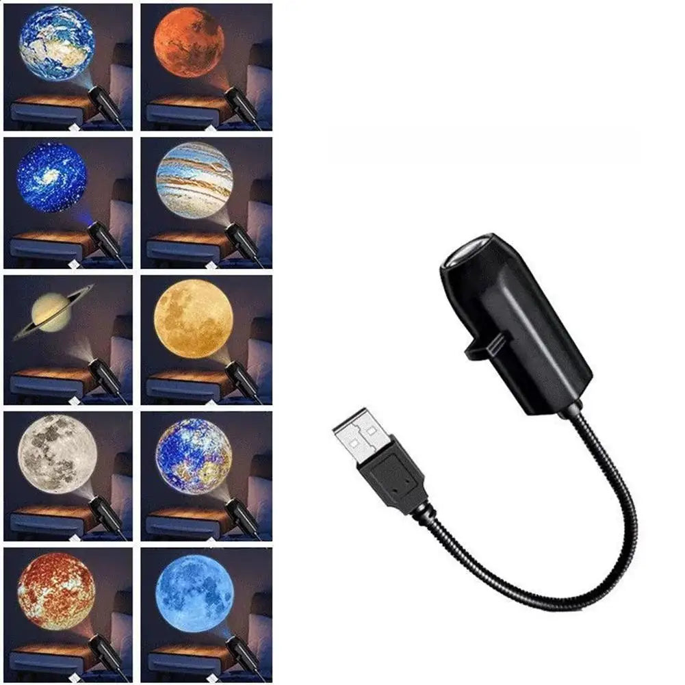 USB Planet Projector Night Light | 10 Cosmic Films, 360° Rotation