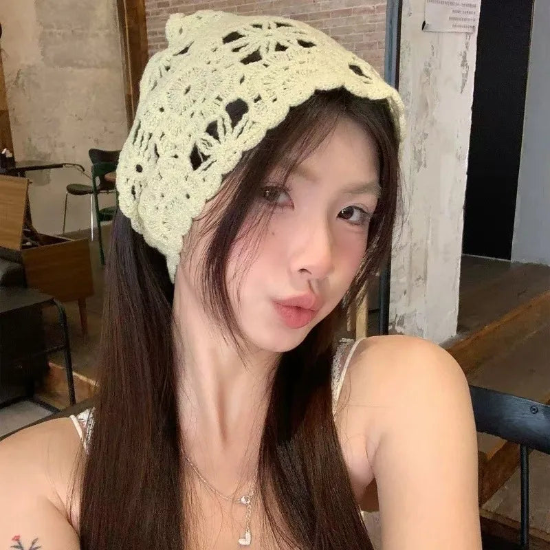 Floral Crochet Lace Women's Bandana – Triangle Headscarf