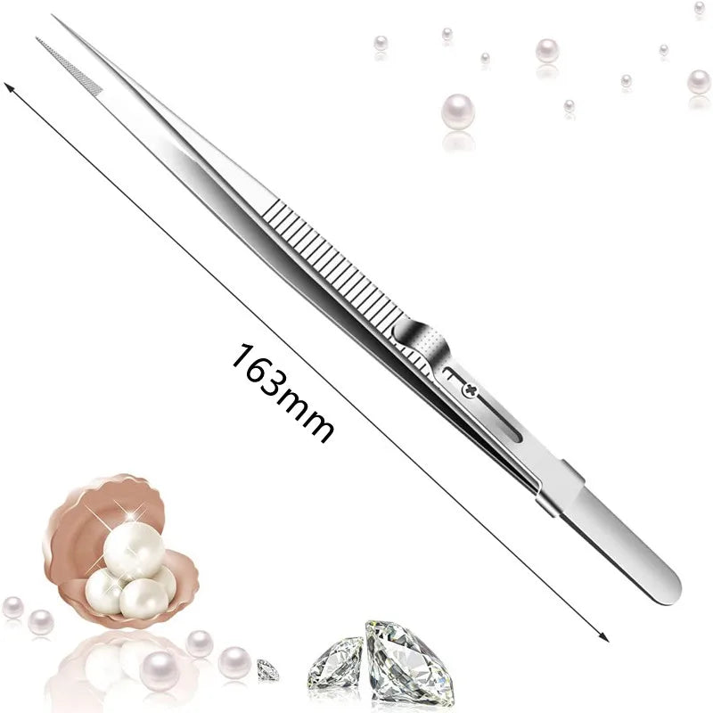 Stainless Steel Tweezers Adjustable Slide Lock Antistatic Jewelry