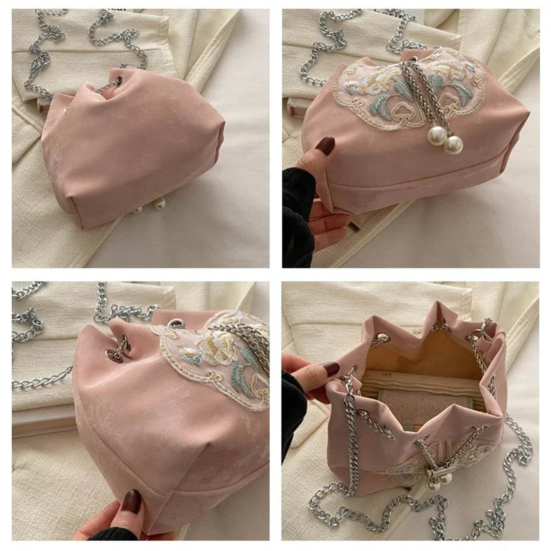 Chinese-Style Canvas Bucket Bag | Women's Retro Shoulder Bag