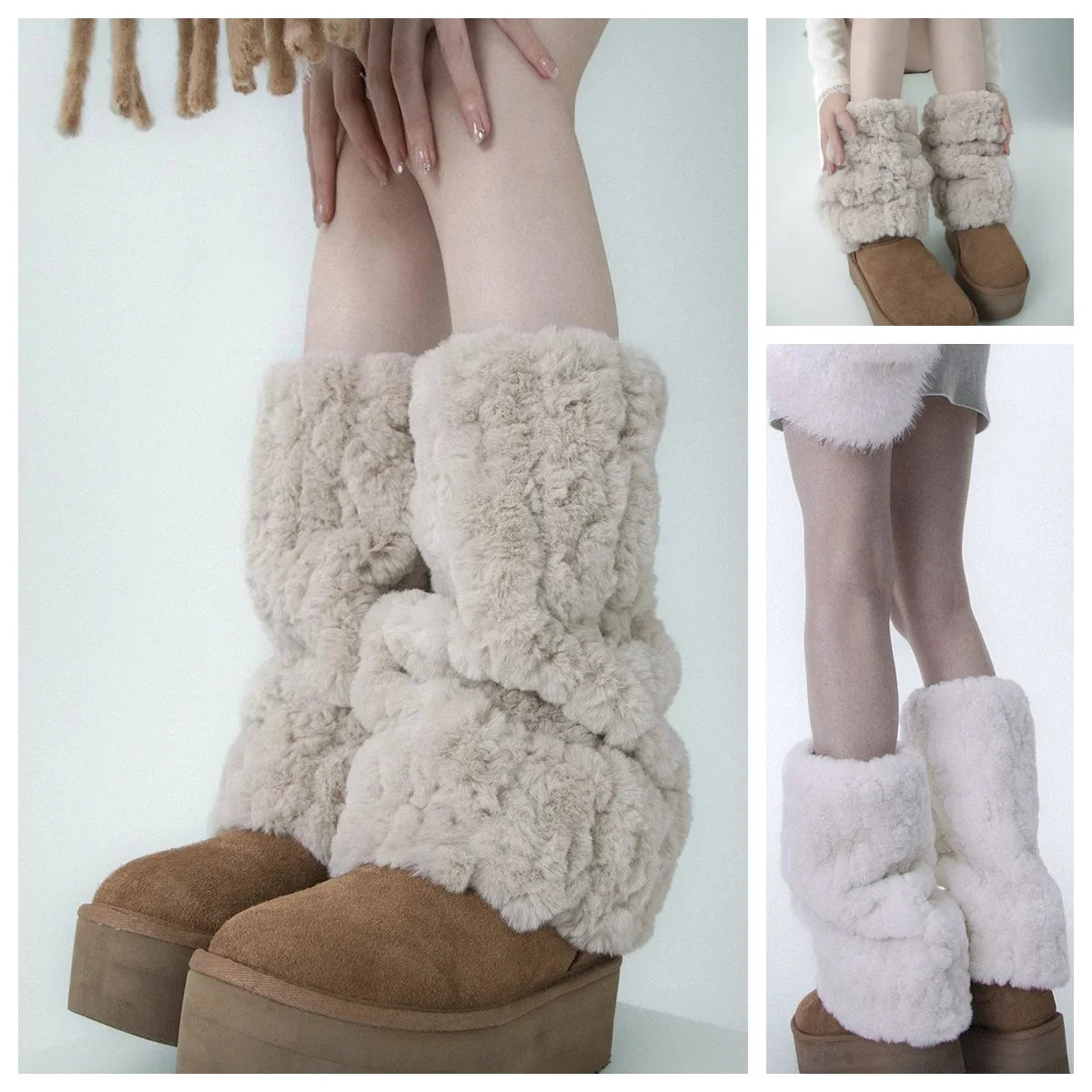 Women's Faux Fur Leg Warmers – Y2K Fluffy Boot Cuffs
