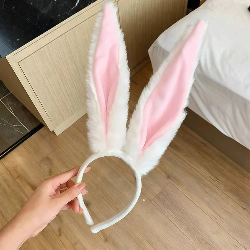 Plush Rabbit Ear Headband – Grey & Pink Cosplay Hair Hoop