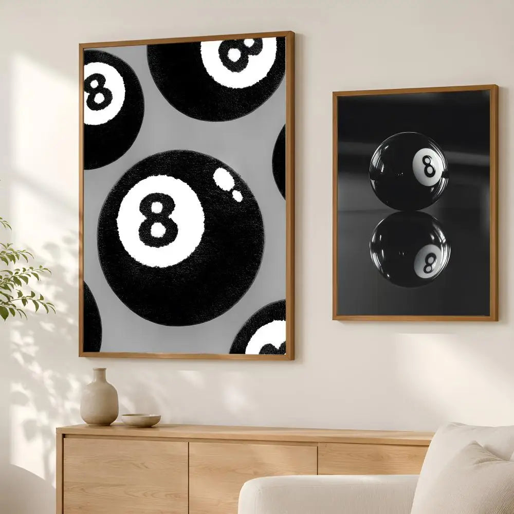 No. 8 Ball Black & White Self-Stick HD PVC Wall Art Poster