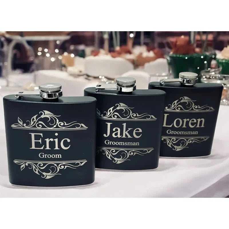 Personalized Engraved Black Flask | Groomsman Wedding Gift