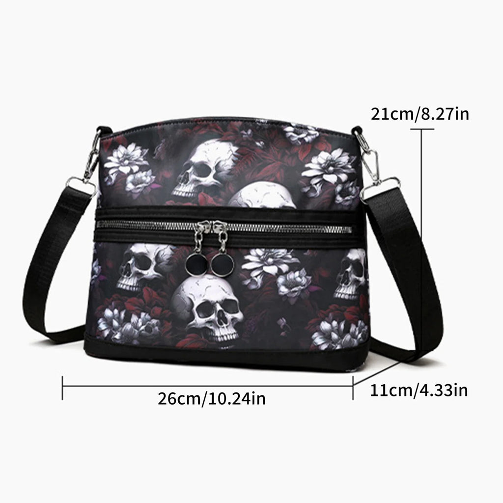 Skull Graphic Crossbody Bag for Women – Multi Pocket Purse