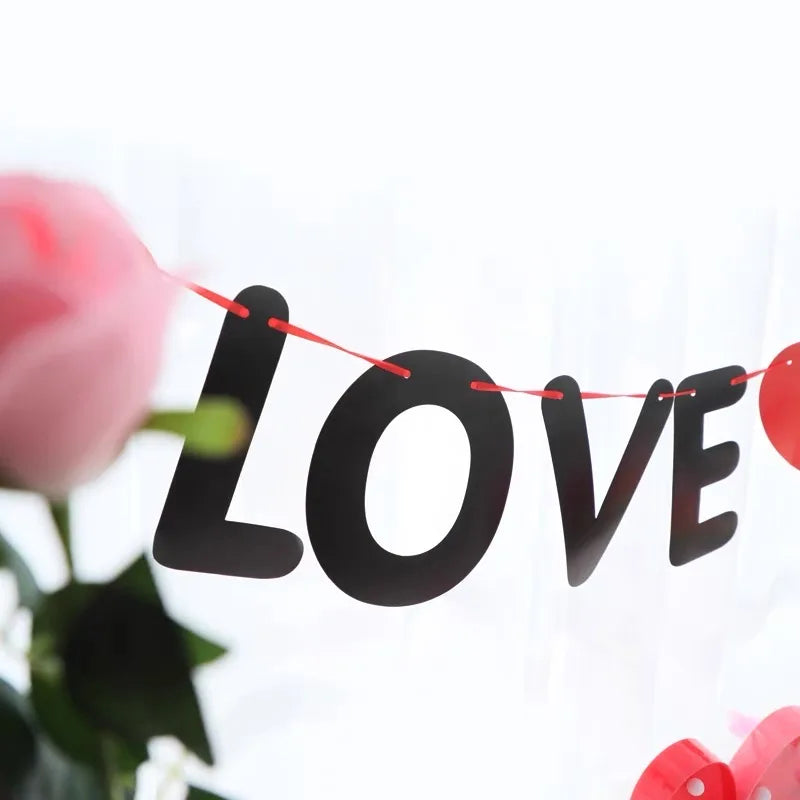 Valentine Hanging Banner Garland Bunting Red Love Heart Paper Door
