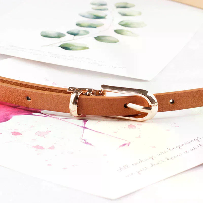 Fashion Black White Gray Women Belts Thin Skinny Waistband Pin Buckle