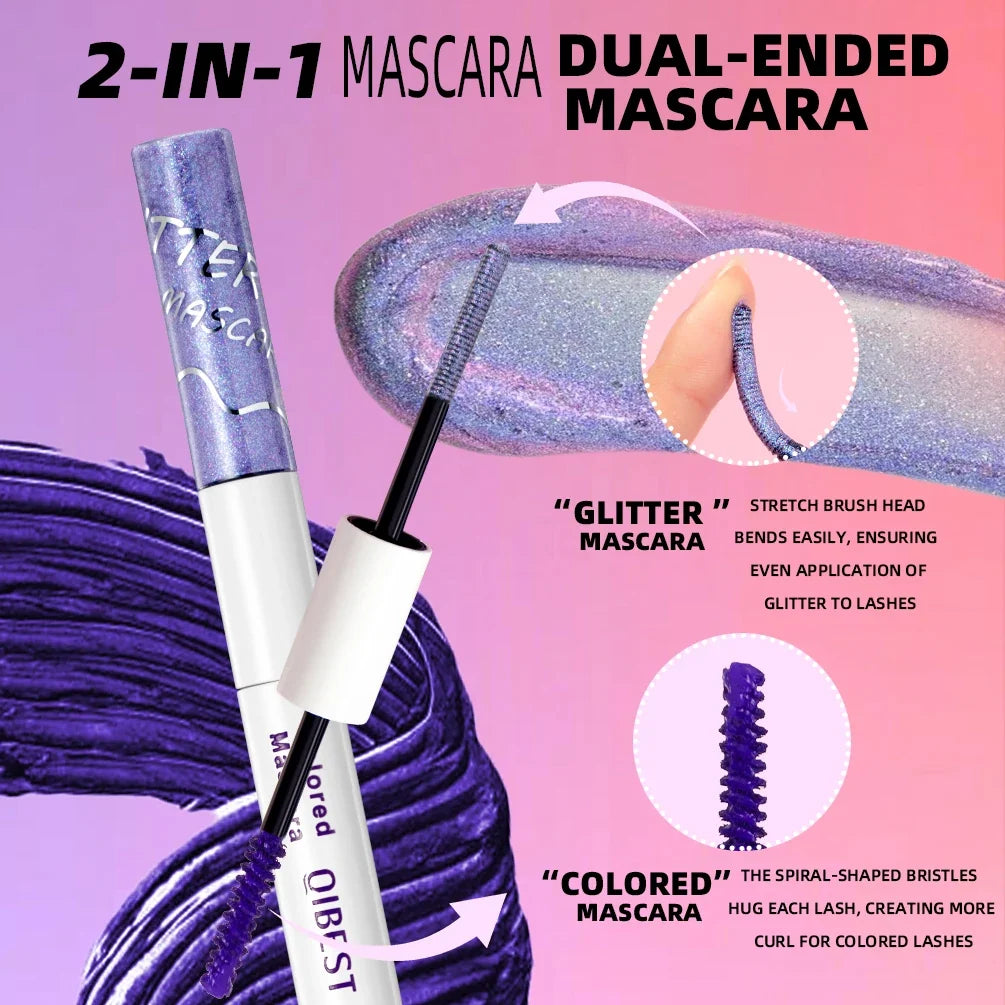 QiBest 2-in-1 Glitter & Colored Mascara | Waterproof, 6 Colors