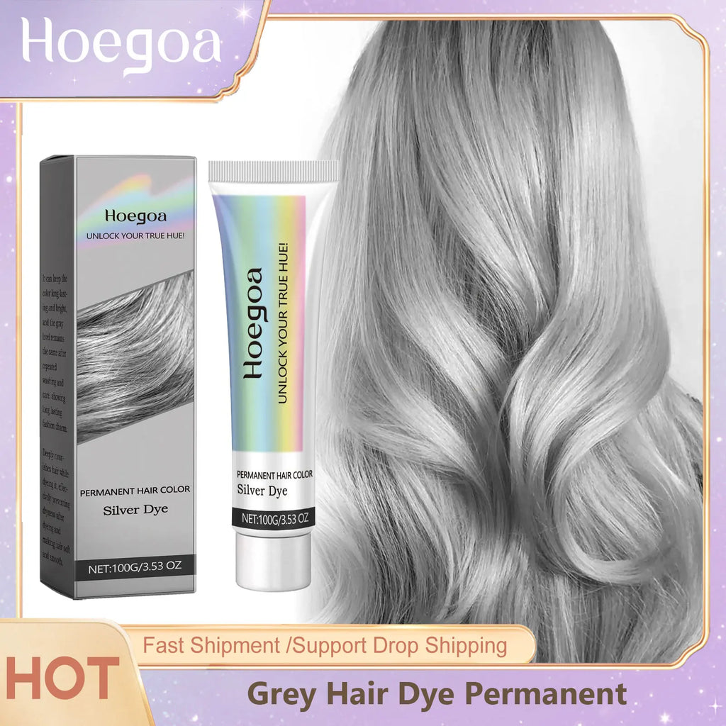 HOEGOA Silver Grey Permanent Hair Dye Color Wax Cream 100g