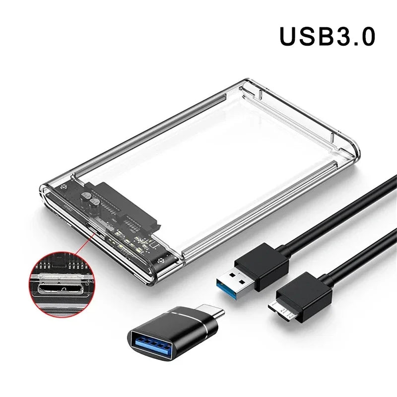 Hard Drive Enclosure USB 3 0 C SATA III Clear External Case SSD HDD