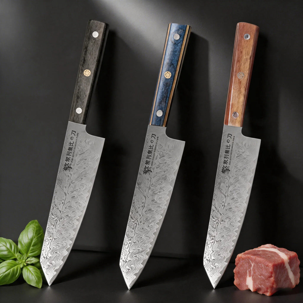 Damascus Chef's Knife – Japanese Santoku Wood Handle | 20cm