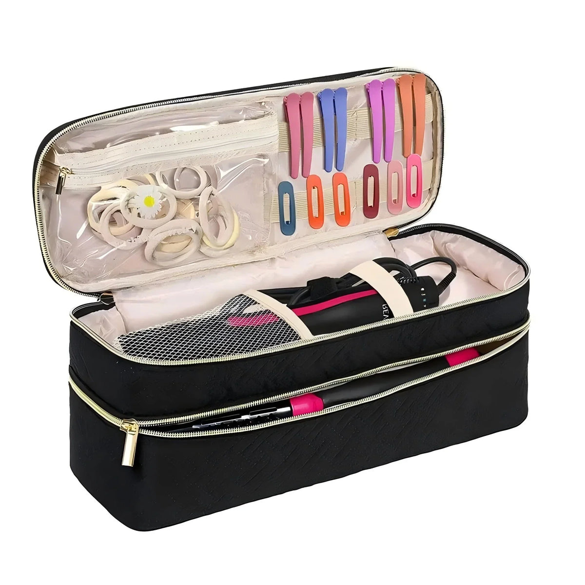 Double-layer Travel All-in-one Hair Dryer Storage Bag Curling Wand