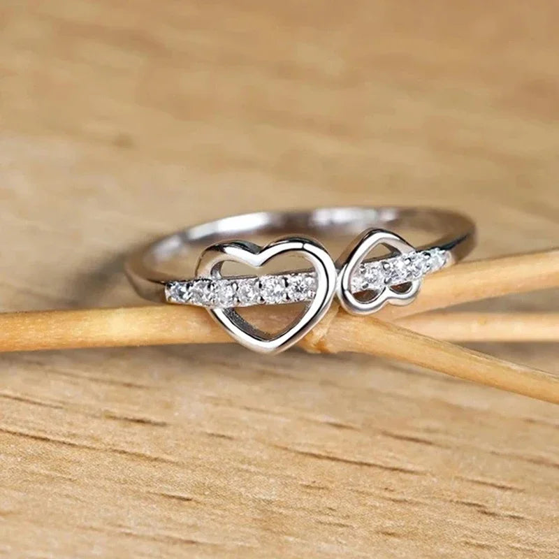 Huitan Double Heart Ring – Cubic Zirconia Sparkling Women's Ring