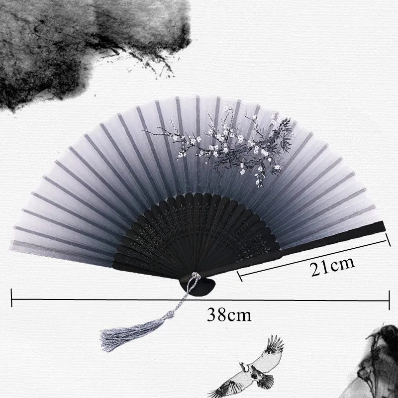 Vintage Silk Folding Fan Chinese Japanese Pattern Art Craft Home