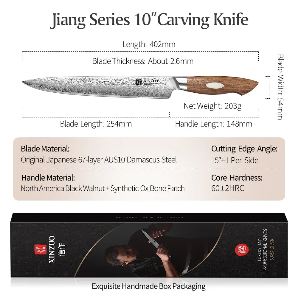 XINZUO 10-Inch Damascus Carving Knife | 67-Layer AUS10 Steel