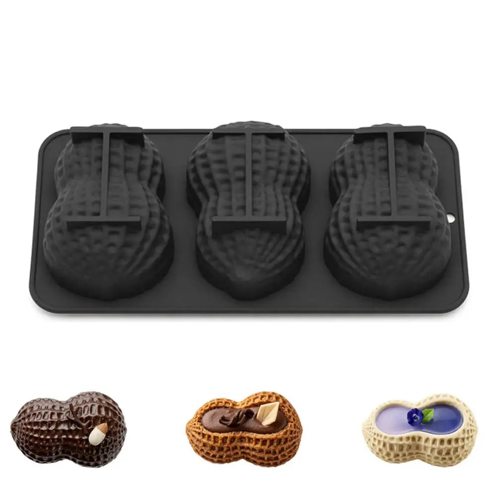 3-Cavity Peanut Silicone Mold – Non-Stick Dessert & Cake Tray