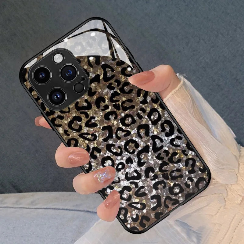 Leopard Print Glass iPhone Case | 11 12 13 14 15 16 17 Pro