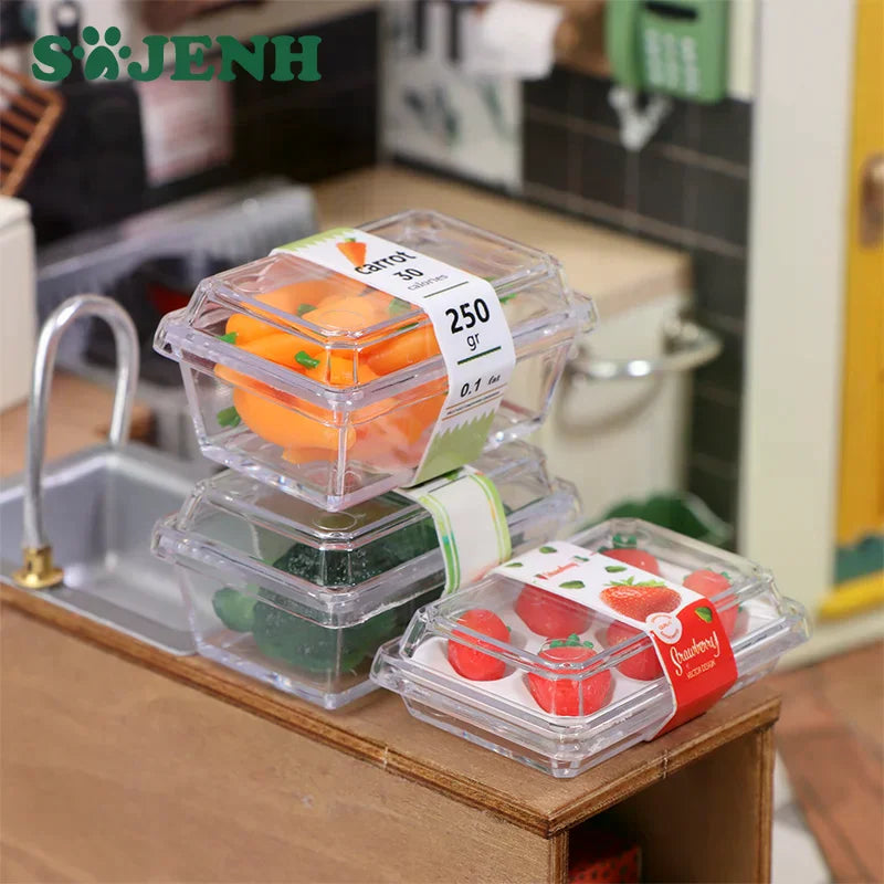 1:12 Dollhouse Mini Fruit & Vegetable Set with Clear Box