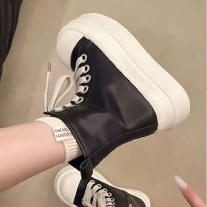 Women's Canvas Lace-Up Boots – Low Heel Round Toe Booties