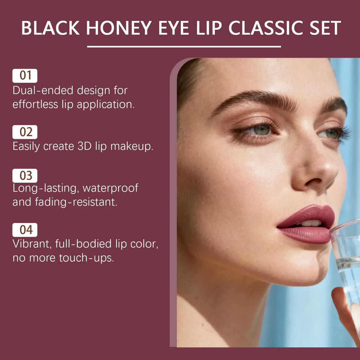 Black Honey Eye & Lip Makeup Set – Lipstick, Gloss & Lash Curler