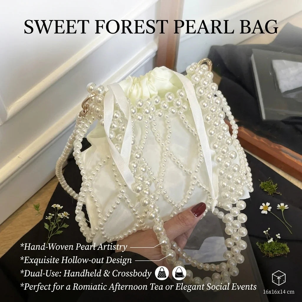 Pearl Woven Crossbody Bag for Women | Lace Design Purse