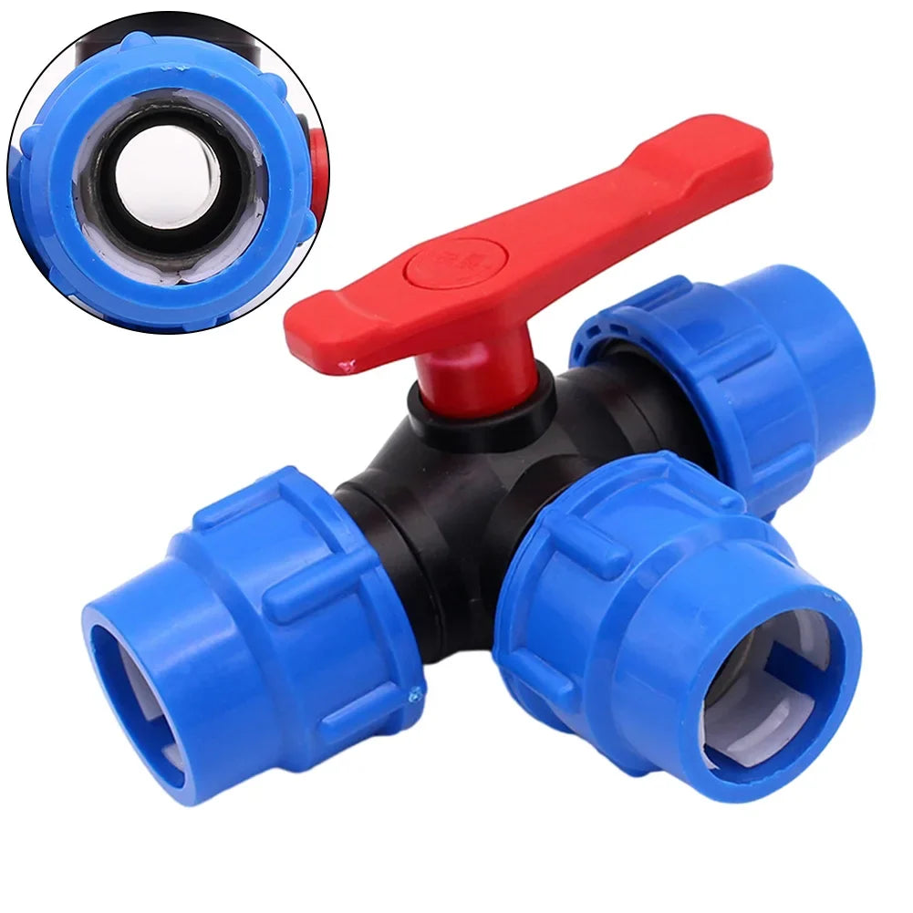 PE Pipe 3-Way Ball Valve 20 25 32 40 Plastic Garden Household