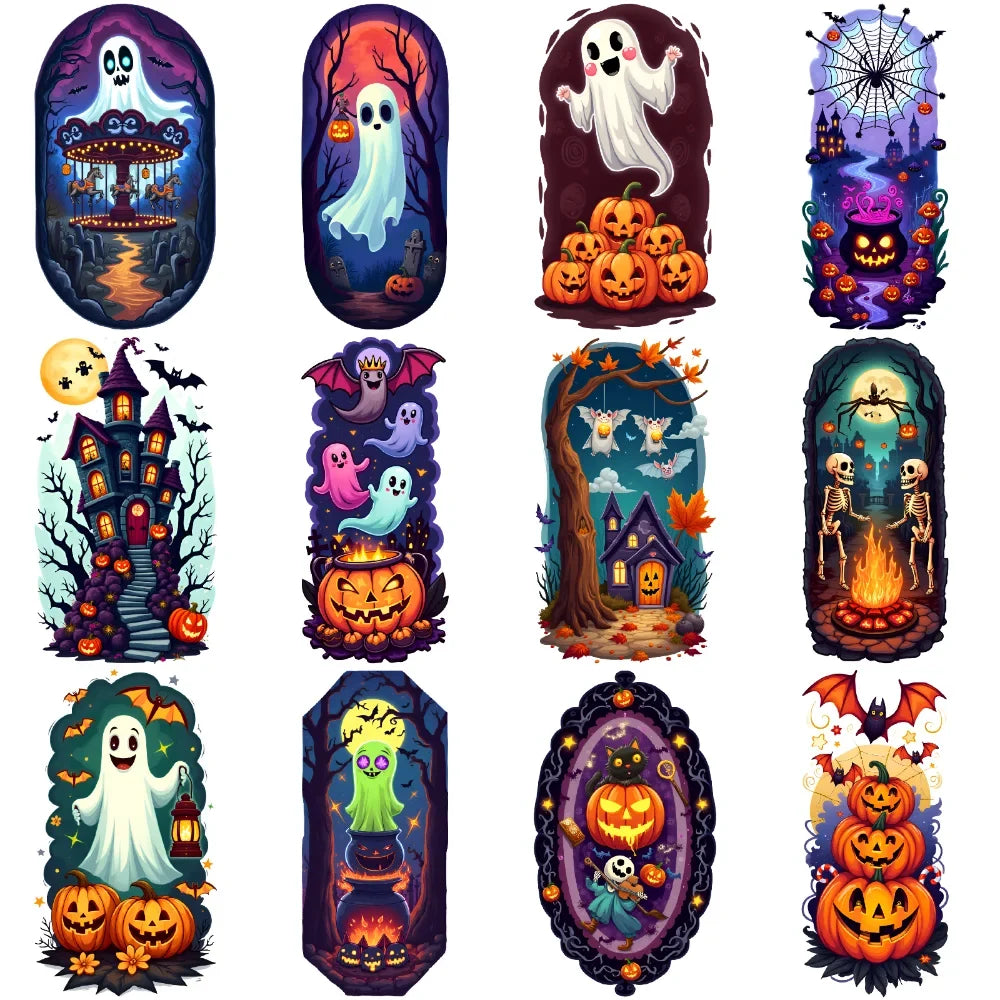12-Pack Halloween Temporary Tattoos – Ghost, Moon & Pumpkin