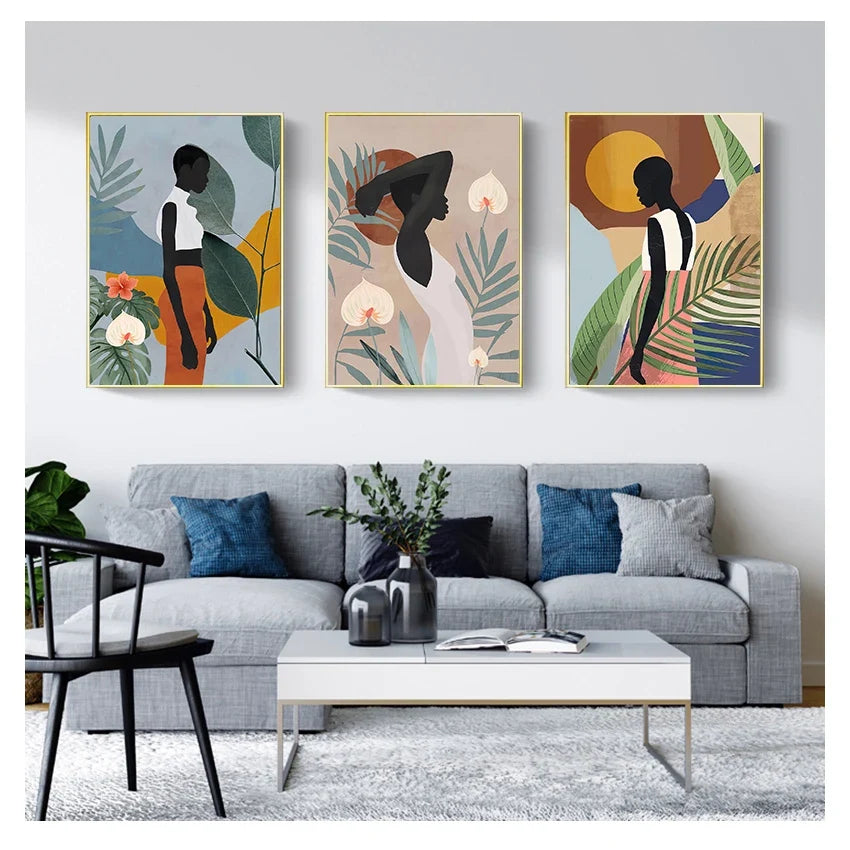 Scandinavian Vintage Girl Canvas Wall Art | Geometric Abstract Print