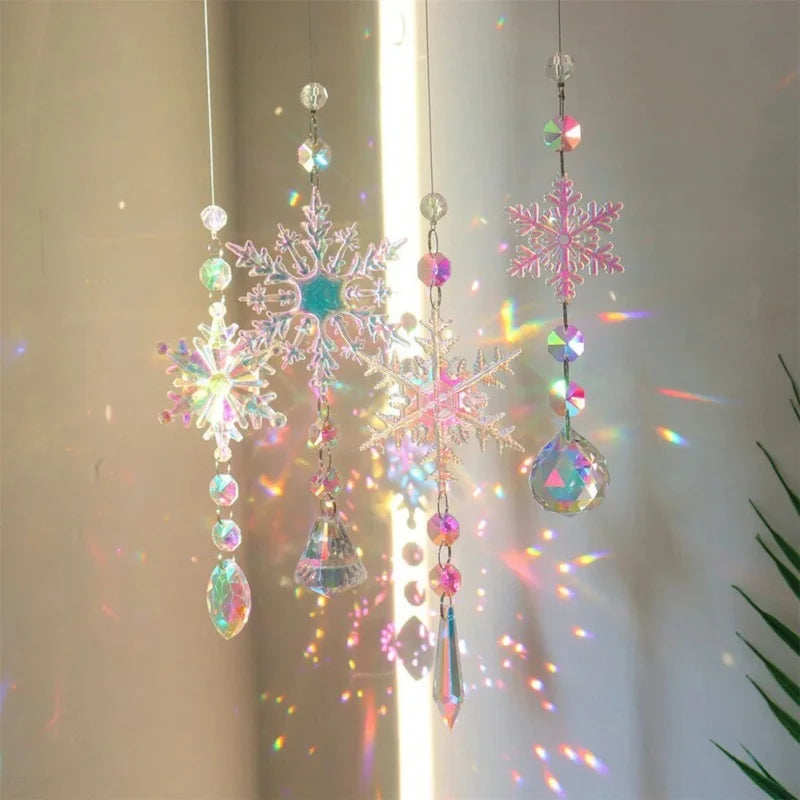 Creative Christmas Colorful Snowflake Pendant Acrylic Glass Rainbow