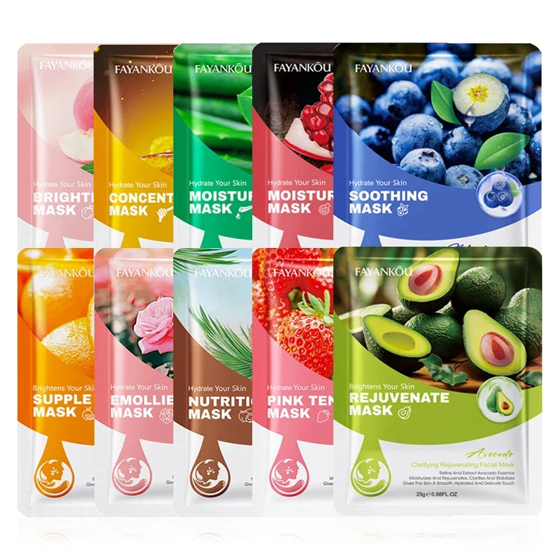 10-Pack Fruit Facial Sheet Masks – Hydrating & Brightening