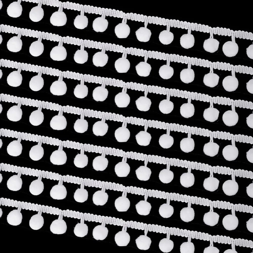 22 Yards White Pom Pom Ball Fringe Trim – 10mm Tassel Lace