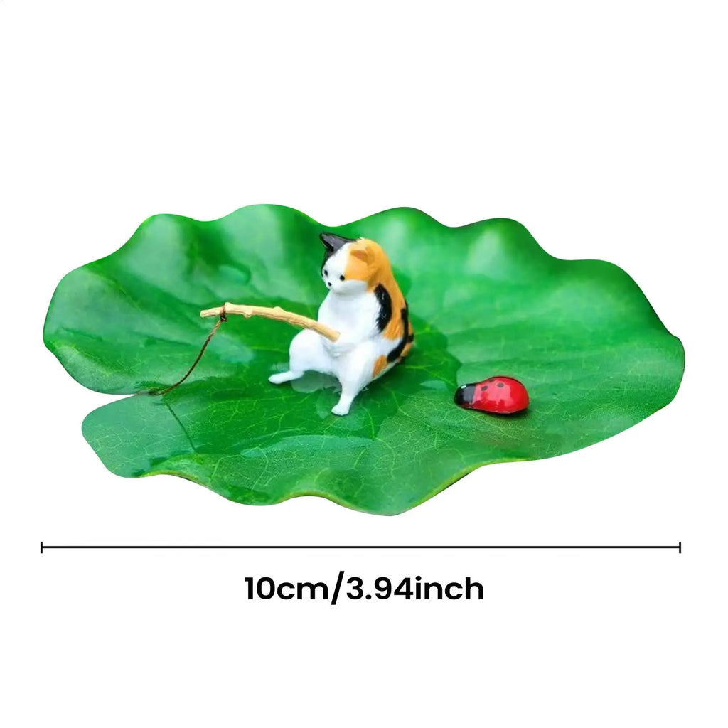 Floating Cat Fishing Lily Pad Resin Fish Tank Ornament
